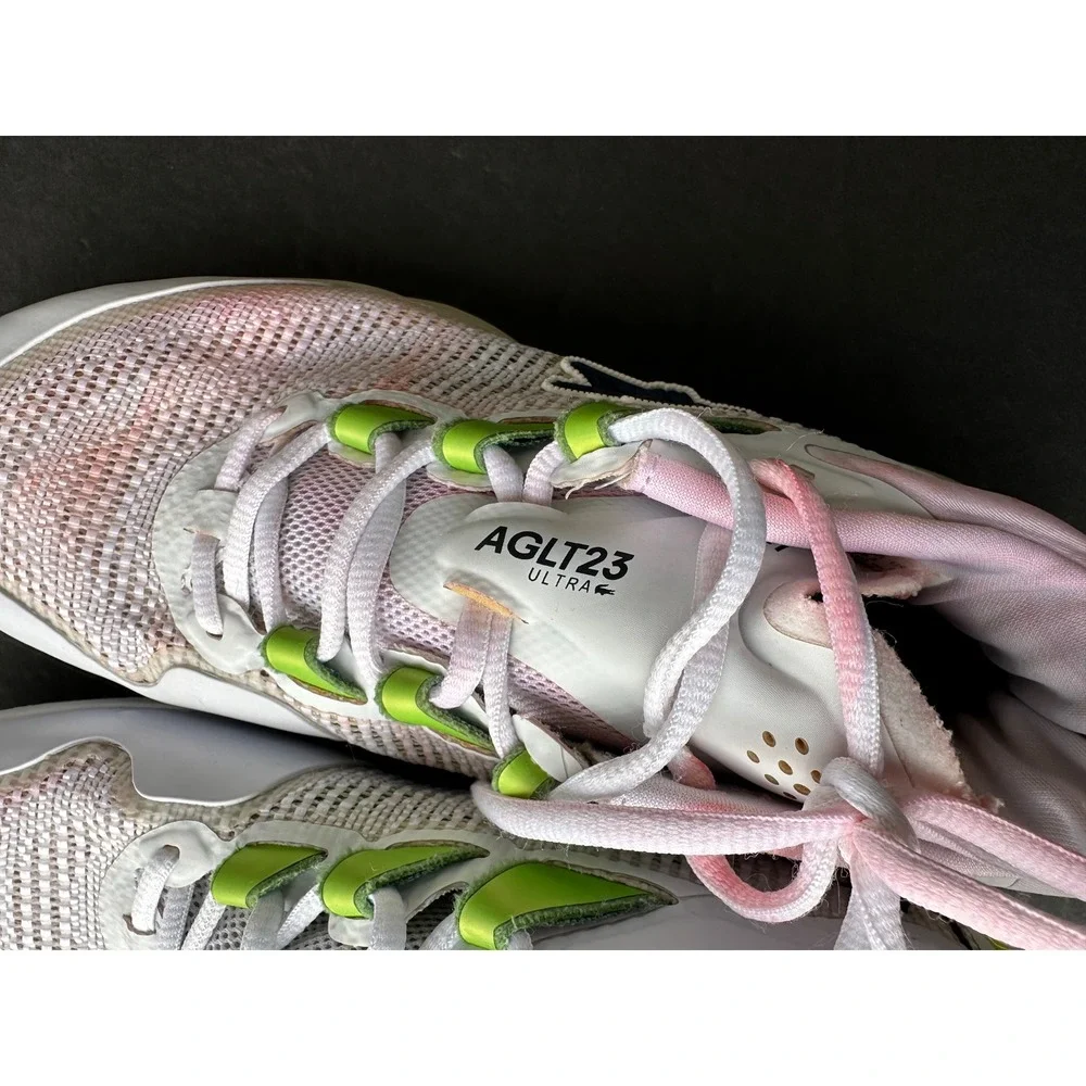 Lacoste Aglt23 Ultra White Green Pink Men's Tennis Shoes Sneakers Size 9 See Pic
